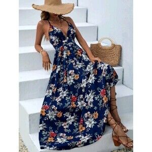 Women's Floral Print Crisscross Backless Cami Dress
